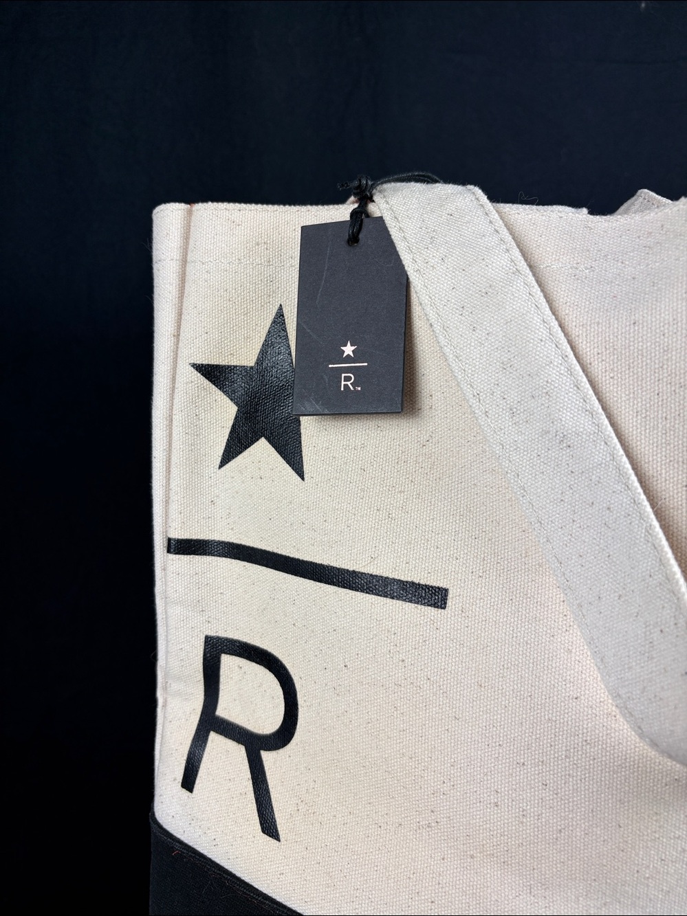 Starbucks Resurve OfficialCanvas Colorblock Tote Bag NWT Black Cream Gold Star - Picture 3 of 6
